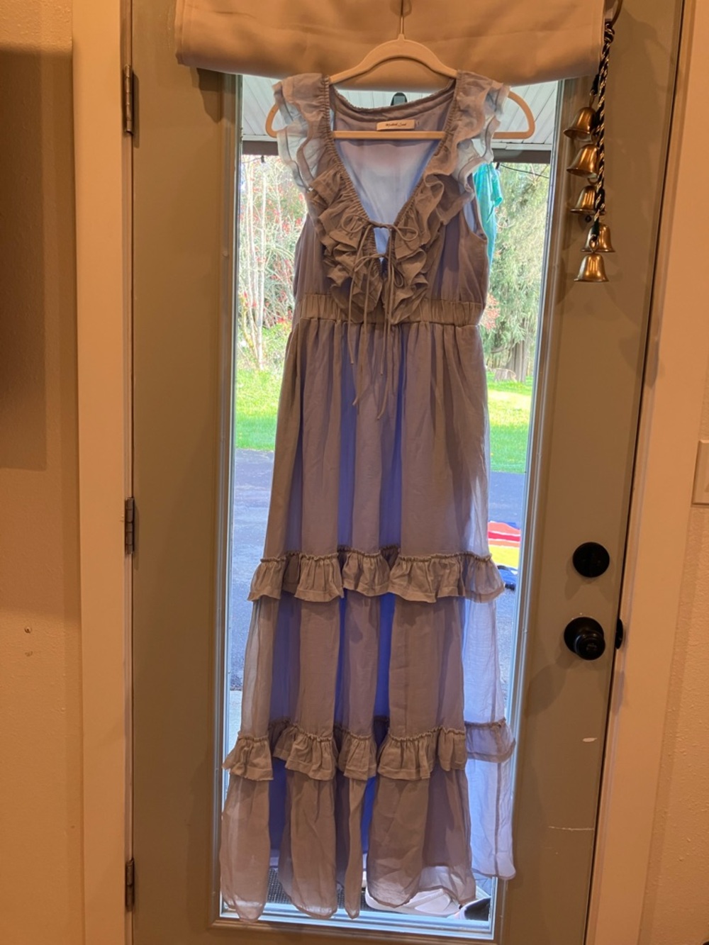 Mustard Seed Sky Blue Dress with Neckline Ruffle